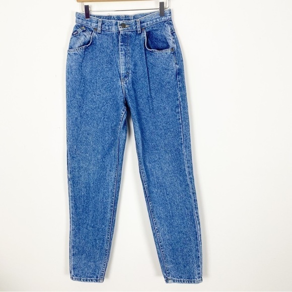 VINTAGE 80s LEE Acid Wash High Waisted Straight Tapered Mom Jeans Size 11 Retro - Picture 2 of 10